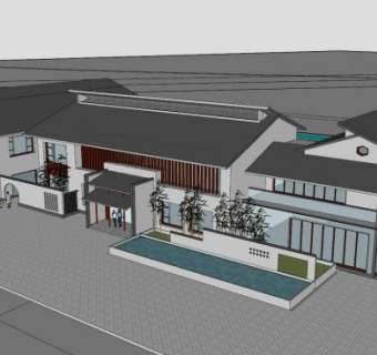 新中式休闲会所建筑SU模型下载_sketchup草图大师SKP模型
