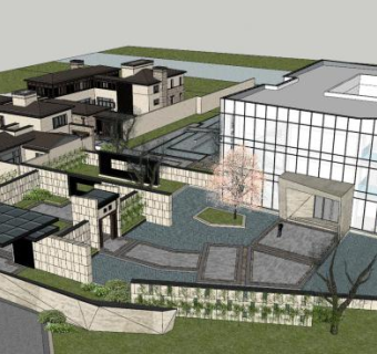 新中式休闲大型会所SU模型下载_sketchup草图大师SKP模型