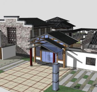 大型新中式休闲会所SU模型下载_sketchup草图大师SKP模型