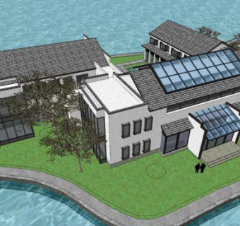 新中式水上会所SU模型下载_sketchup草图大师SKP模型