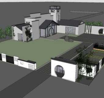 马头墙建筑风格会所SU模型下载_sketchup草图大师SKP模型