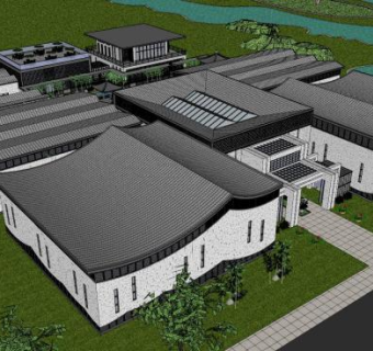 新中式会所建筑外观SU模型下载_sketchup草图大师SKP模型