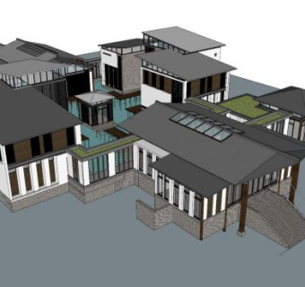 新中式休闲俱乐部SU模型下载_sketchup草图大师SKP模型