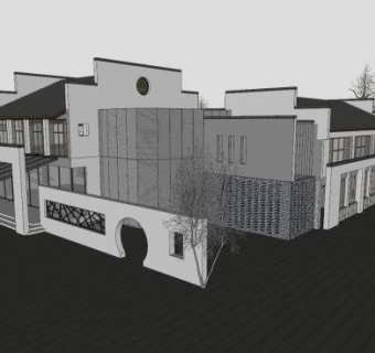 新中式俱乐部外观SU模型下载_sketchup草图大师SKP模型