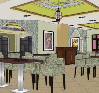 欧式复古风餐厅SU模型下载_sketchup草图大师SKP模型