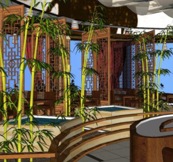 中式古典餐厅SU模型下载_sketchup草图大师SKP模型