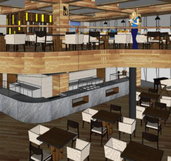 现代双层餐厅室内SU模型下载_sketchup草图大师SKP模型