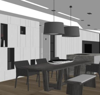 现代简约餐厅吧台SU模型下载_sketchup草图大师SKP模型