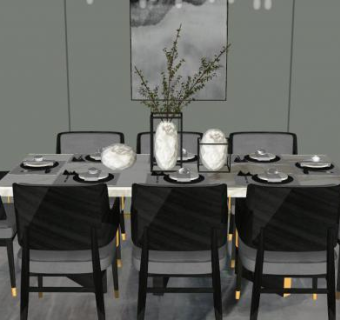 新中式家用餐厅SU模型下载_sketchup草图大师SKP模型