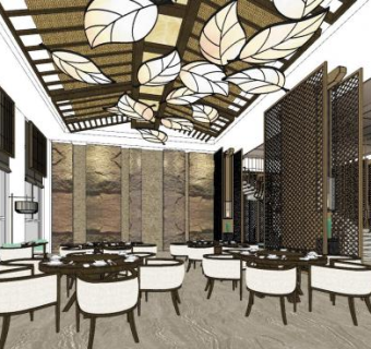 新中式餐厅餐饮SU模型下载_sketchup草图大师SKP模型