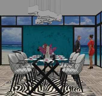 海边别墅餐厅SU模型下载_sketchup草图大师SKP模型