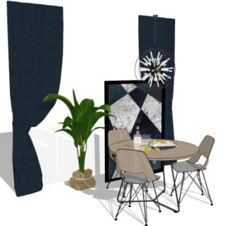 简欧风家庭餐厅SU模型下载_sketchup草图大师SKP模型