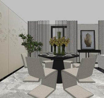 港式后现代餐厅SU模型下载_sketchup草图大师SKP模型