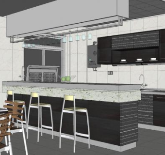 现代餐厅厨房SU模型下载_sketchup草图大师SKP模型