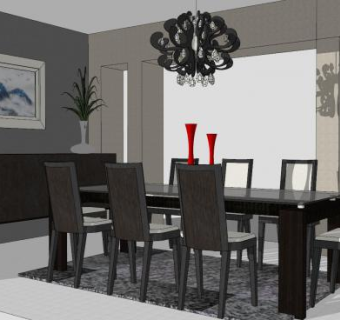 中式餐厅餐桌椅SU模型下载_sketchup草图大师SKP模型