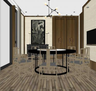 中式餐厅家装SU模型下载_sketchup草图大师SKP模型