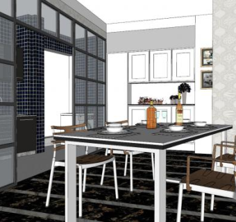 现代简约餐厅设计SU模型下载_sketchup草图大师SKP模型