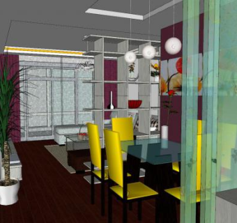 现代风客餐厅SU模型下载_sketchup草图大师SKP模型