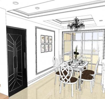 现代欧式客餐厅SU模型下载_sketchup草图大师SKP模型