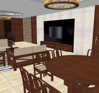 现代中式水景餐饮会所SU模型下载_sketchup草图大师SKP模型