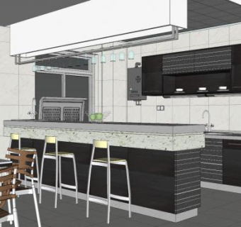 现代风格餐厅厨房sketchup模型下载_sketchup草图大师SKP模型