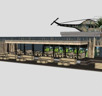 竹间户外餐厅SU模型下载_sketchup草图大师SKP模型