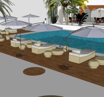 俱乐部餐厅游泳池SU模型下载_sketchup草图大师SKP模型