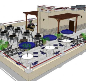 现代花园户外餐厅SU模型下载_sketchup草图大师SKP模型