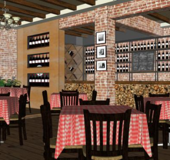 欧式工业风西餐厅SU模型下载_sketchup草图大师SKP模型