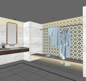 现代中式卫浴室SU模型下载_sketchup草图大师SKP模型