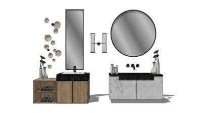 现代新中式整体卫浴柜SU模型下载_sketchup草图大师SKP模型