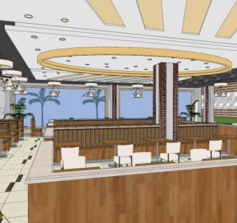 现代中式餐饮店SU模型下载_sketchup草图大师SKP模型