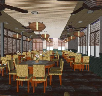 中式风格餐厅室内SU模型下载_sketchup草图大师SKP模型