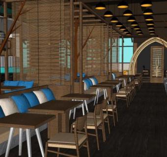 新中式风格餐厅餐饮SU模型下载_sketchup草图大师SKP模型