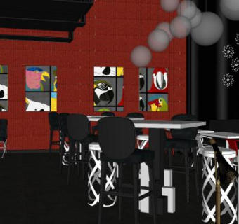 现代风格餐厅餐馆SU模型下载_sketchup草图大师SKP模型