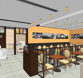 现代小吃餐厅SU模型下载_sketchup草图大师SKP模型
