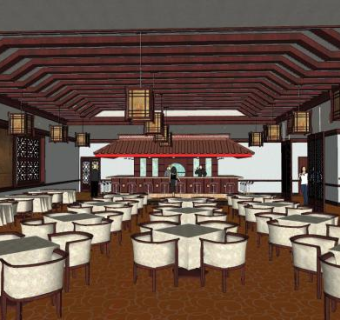 中国风餐厅餐馆SU模型下载_sketchup草图大师SKP模型