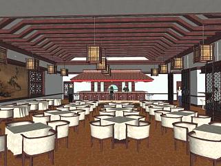中国风餐厅餐馆SU模型下载_sketchup草图大师SKP模型