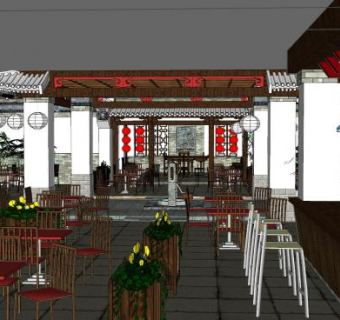 中国风餐厅餐馆sketchup模型下载_sketchup草图大师SKP模型