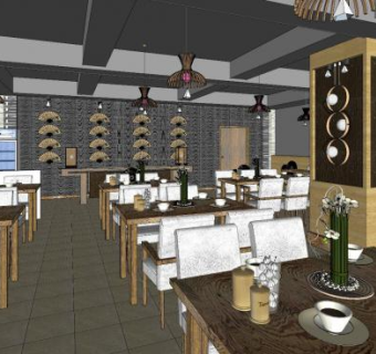 中式风格餐厅设计SU模型下载_sketchup草图大师SKP模型