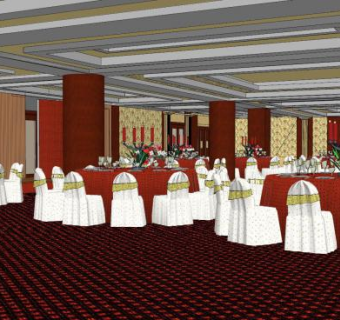 中式酒店餐厅室内SU模型下载_sketchup草图大师SKP模型