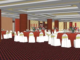 中式酒店餐厅室内SU模型下载_sketchup草图大师SKP模型