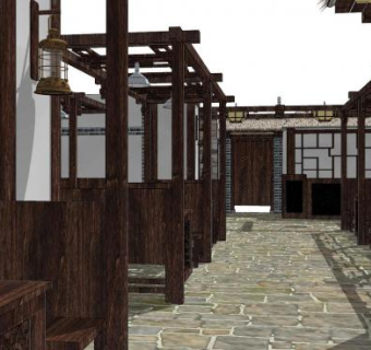 中国风茶餐厅SU模型下载_sketchup草图大师SKP模型