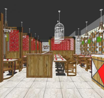 中式混搭风格餐厅SU模型下载_sketchup草图大师SKP模型