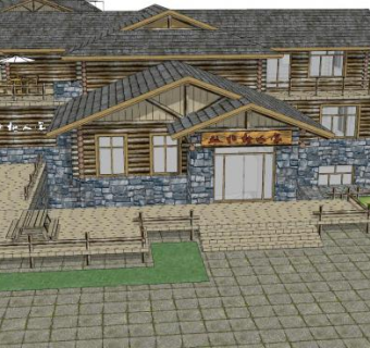 中式建筑餐厅餐馆SU模型下载_sketchup草图大师SKP模型