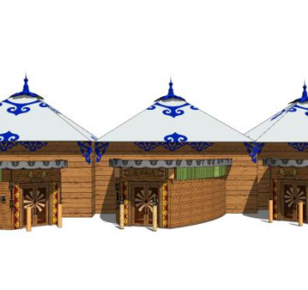 蒙古风格餐馆外观SU模型下载_sketchup草图大师SKP模型