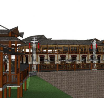 中式露天餐厅餐馆SU模型下载_sketchup草图大师SKP模型