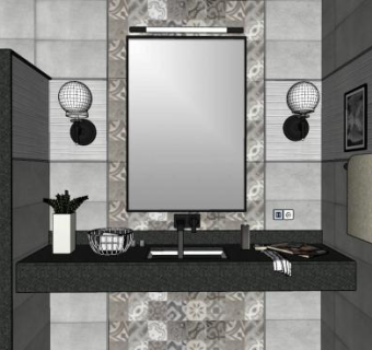 高级灰卫浴装修SU模型下载_sketchup草图大师SKP模型