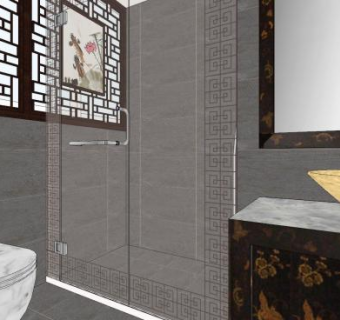 中式设计风格卫生间SU模型下载_sketchup草图大师SKP模型