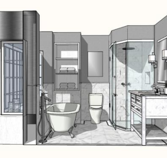 现代简约浴室SU模型下载_sketchup草图大师SKP模型
